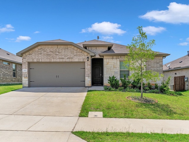 133 Hollytree Ln, Boyd, TX 76023 - french country home with a front lawn, a garage, driveway, and stone siding
