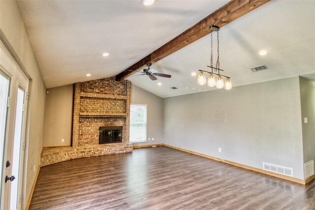1214 Vivienne St, Weatherford, TX 76086 - unfurnished living room featuring a ceiling fan, wood finished floors, baseboards, and a brick fireplace