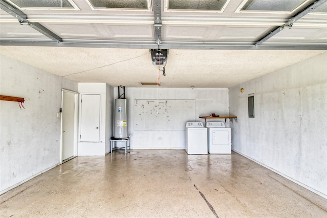 1214 Vivienne St, Weatherford, TX 76086 - garage with washer and clothes dryer, water heater, and a garage door opener