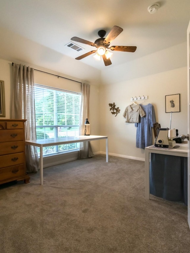 8205 Rayburn Ln, Mckinney, TX 75072 - office with a ceiling fan, carpet, and baseboards