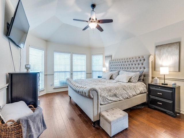 6356 Redeagle Creek Dr, Fort Worth, TX 76179 - bedroom featuring multiple windows, dark wood finished floors, vaulted ceiling, and ceiling fan