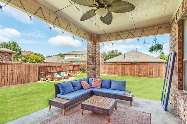 2745 Sunlight Dr, Little Elm, TX 75068 - view of patio / terrace with outdoor lounge area and ceiling fan