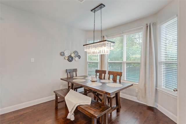 11408 Morrow Ln, Mckinney, TX 75071 - dining area with a chandelier, dark wood-style floors, and healthy amount of natural light