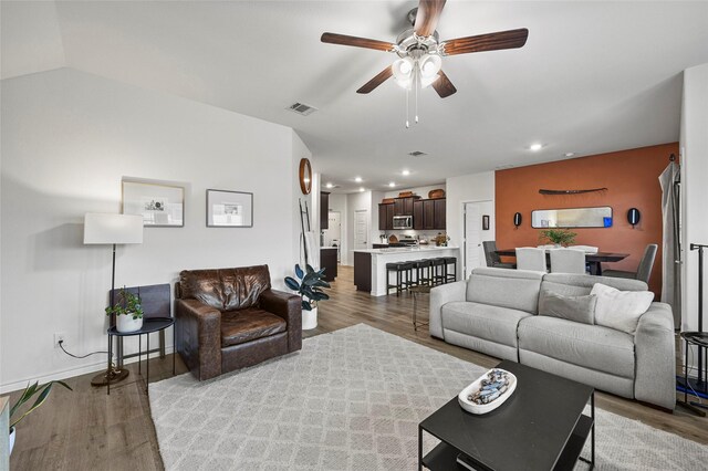 126 Condor Pass, Caddo Mills, TX 75135 - living room featuring light wood-style flooring, recessed lighting, a ceiling fan, and baseboards