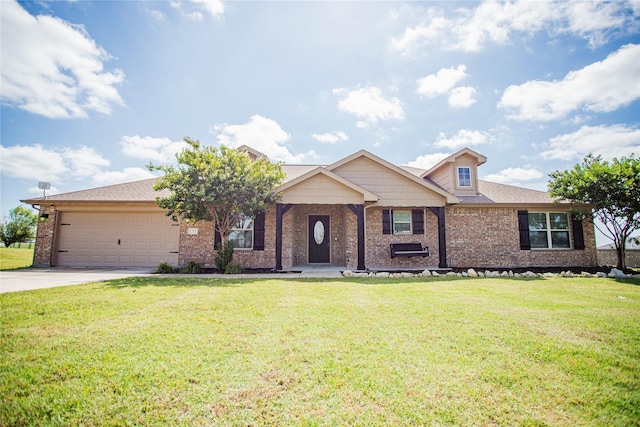 131 Live Oak Ln, Decatur, TX 76234 - ranch-style home featuring concrete driveway, brick siding, a garage, and a front yard