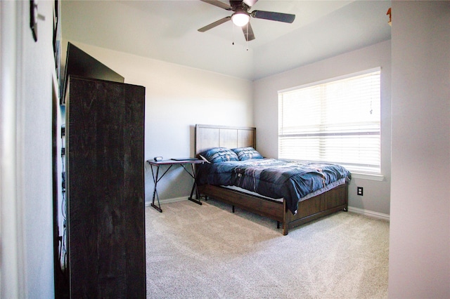 131 Live Oak Ln, Decatur, TX 76234 - bedroom with carpet floors, baseboards, vaulted ceiling, and a ceiling fan