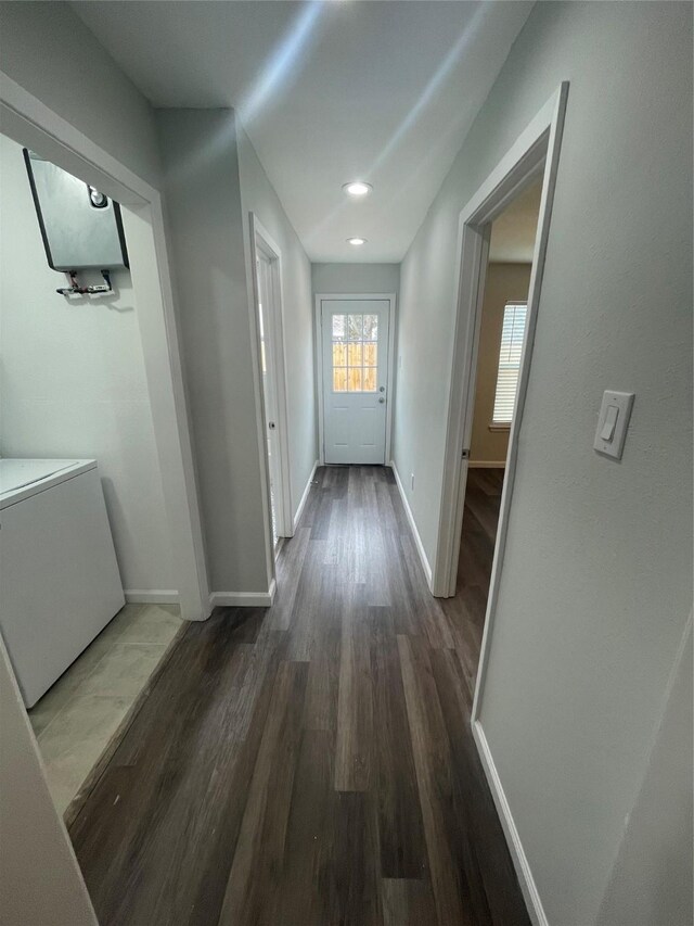 1833 Hood St, Carrollton, TX 75006 - hall with baseboards, wood finished floors, and recessed lighting