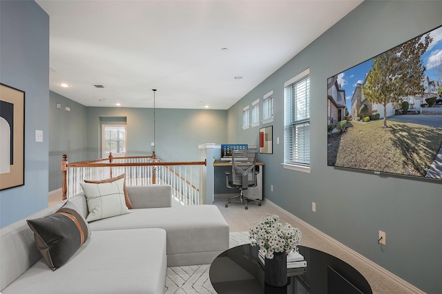 1635 Southwestern Dr, Allen, TX 75013 - living area featuring an office area, baseboards, and recessed lighting