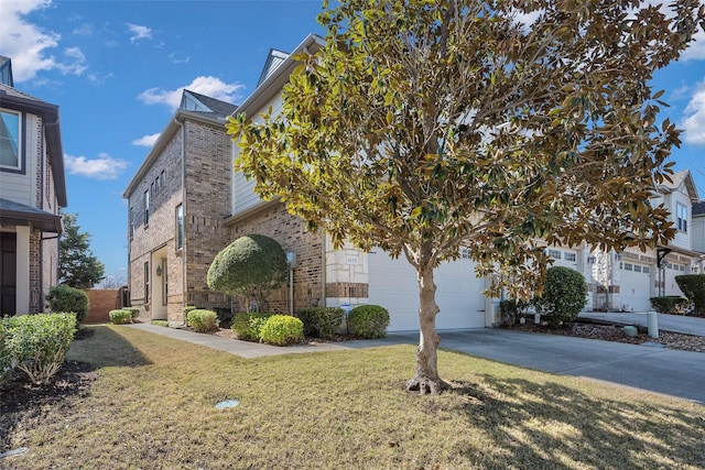 1635 Southwestern Dr, Allen, TX 75013 - view of property hidden behind natural elements featuring brick siding, concrete driveway, a garage, and a front lawn