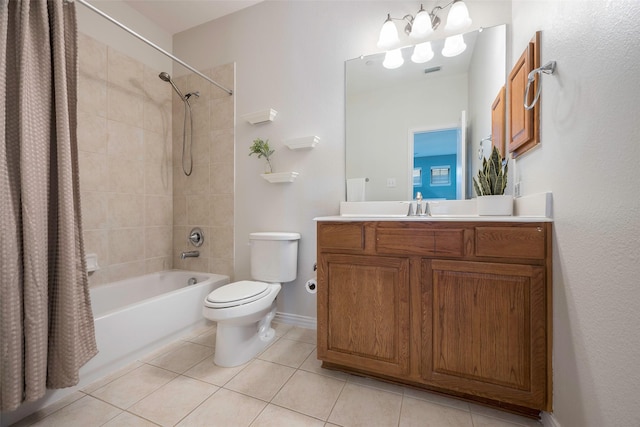 1635 Southwestern Dr, Allen, TX 75013 - bathroom with shower / bath combination with curtain, toilet, vanity, and tile patterned flooring