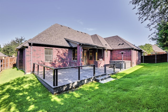 6520 Stone Creek Dr, North Richland Hills, TX 76182 - rear view of house with brick siding, roof with shingles, and a wooden deck