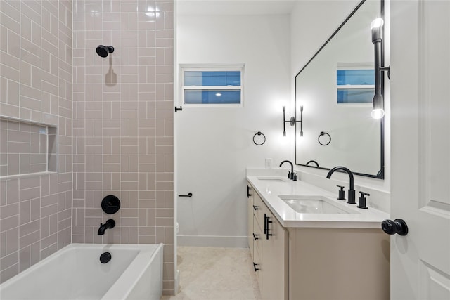 1218 Gannon Ln, Desoto, TX 75115 - full bathroom with double vanity, tile patterned flooring, washtub / shower combination, and baseboards