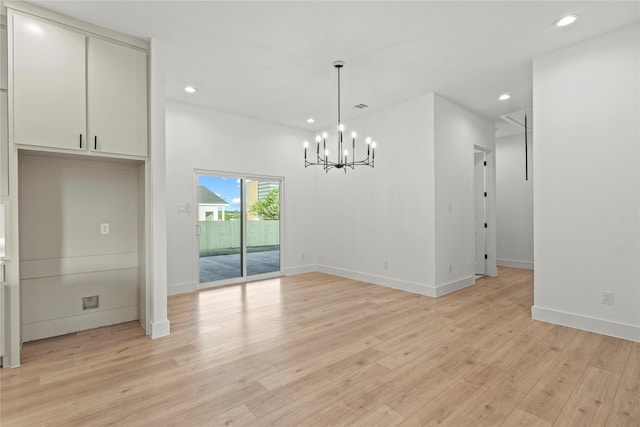 1218 Gannon Ln, Desoto, TX 75115 - unfurnished dining area featuring recessed lighting, light wood-type flooring, a chandelier, and baseboards