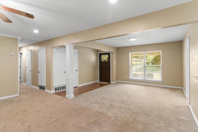 207 Mcmurry Ave, Duncanville, TX 75116 - carpeted empty room featuring a ceiling fan and recessed lighting