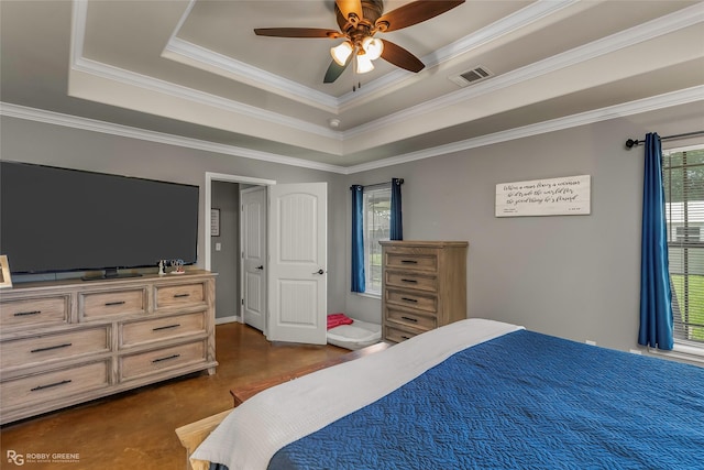181 Bent Tree Loop, Haughton, LA 71037 - bedroom featuring a raised ceiling, ornamental molding, and a ceiling fan
