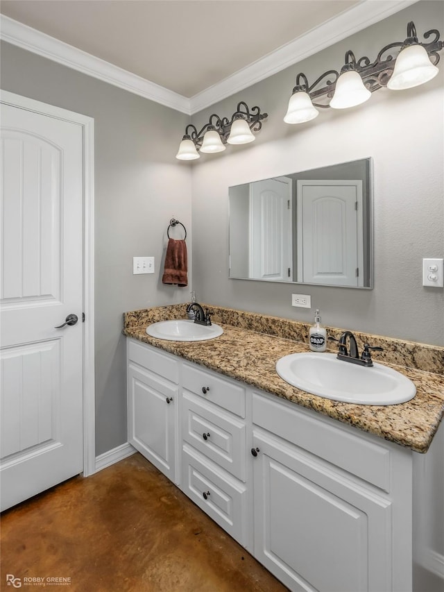181 Bent Tree Loop, Haughton, LA 71037 - full bathroom featuring double vanity, ornamental molding, concrete flooring, and baseboards