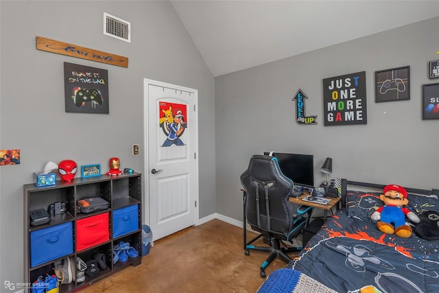 181 Bent Tree Loop, Haughton, LA 71037 - bedroom featuring lofted ceiling, concrete flooring, and baseboards