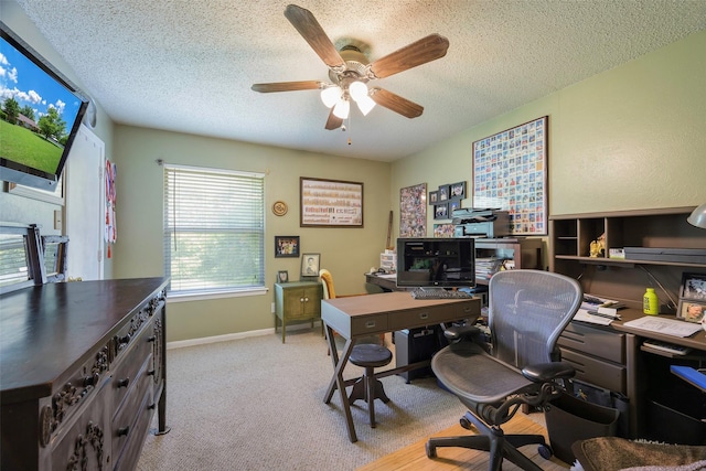 6710 Eastview Dr, Sachse, TX 75048 - office space with a ceiling fan, a textured ceiling, light colored carpet, and baseboards