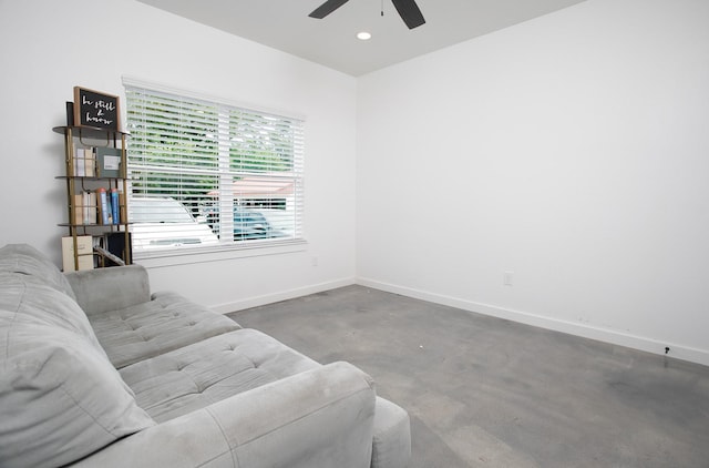 18747 Fm 2493, Flint, TX 75762 - living area with a ceiling fan, concrete flooring, baseboards, and recessed lighting