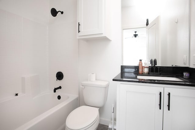 18747 Fm 2493, Flint, TX 75762 - bathroom featuring vanity, toilet,  shower combination, and ceiling fan