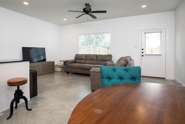 18747 Fm 2493, Flint, TX 75762 - living room with concrete floors, ceiling fan, and recessed lighting