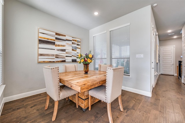 8977 George Cayley Ln, Frisco, TX 75034 - dining space featuring baseboards, wood finished floors, and recessed lighting