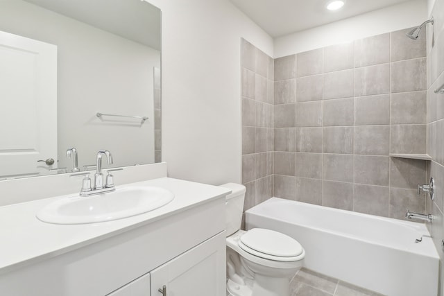 901 Lily Ln, Lavon, TX 75166 - full bath featuring toilet, vanity, shower / washtub combination, tile patterned floors, and recessed lighting