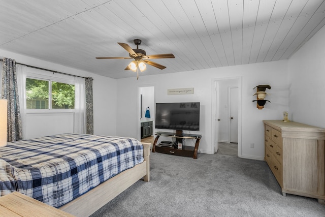 3213 Kingsbridge Dr, Plano, TX 75075 - bedroom with light carpet, a ceiling fan, and wood ceiling