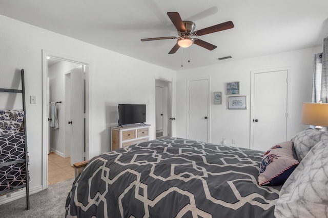 3213 Kingsbridge Dr, Plano, TX 75075 - bedroom featuring tile patterned floors and ceiling fan