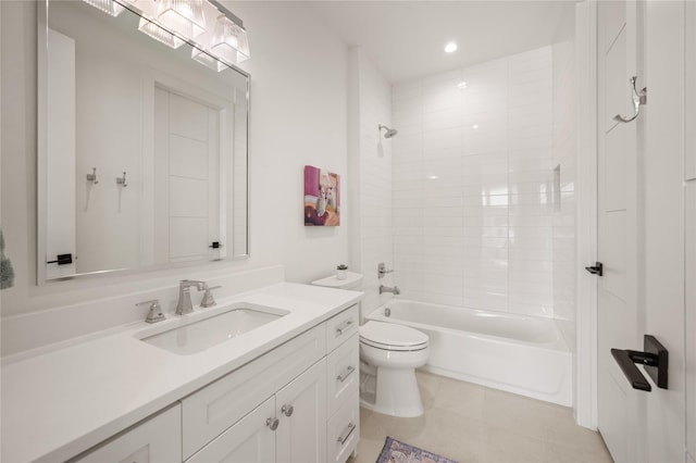 3313 Jackson Ct, Grapevine, TX 76092 - bathroom featuring vanity, toilet, bathtub / shower combination, tile patterned floors, and recessed lighting