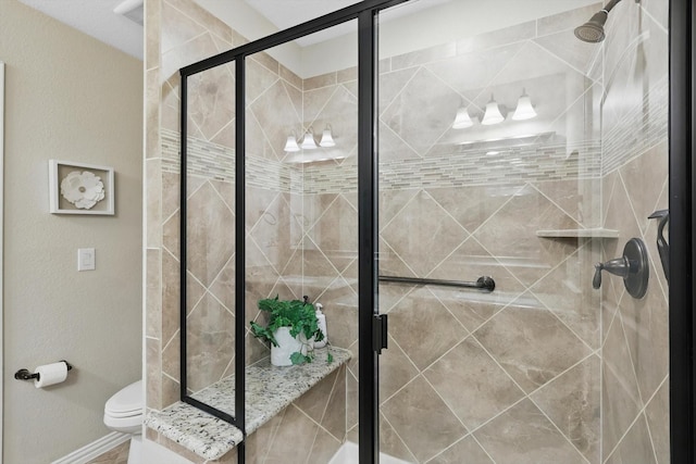 8829 Cantina Bay Ln, Frisco, TX 75036 - full bathroom with toilet, a stall shower, and baseboards