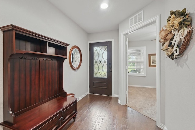 8829 Cantina Bay Ln, Frisco, TX 75036 - mudroom with dark wood-style flooring and baseboards