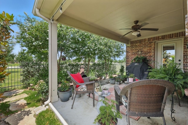 8829 Cantina Bay Ln, Frisco, TX 75036 - view of patio / terrace featuring ceiling fan and a grill