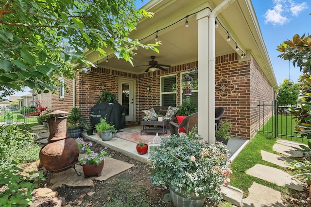 8829 Cantina Bay Ln, Frisco, TX 75036 - view of patio / terrace featuring ceiling fan and area for grilling
