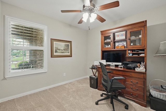 8829 Cantina Bay Ln, Frisco, TX 75036 - office featuring carpet floors, baseboards, and a ceiling fan