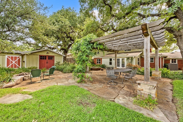 1432 Cimarron Trl, Hurst, TX 76053 - view of yard with a pergola, a patio, an outbuilding, and cooling unit