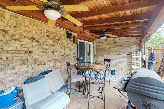 5588 Squires Dr, The Colony, TX 75056 - view of patio with ceiling fan, outdoor dining space, and a grill