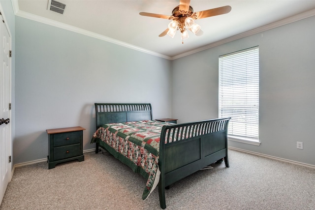 1521 Etain Rd, Irving, TX 75060 - bedroom with carpet, crown molding, baseboards, and a ceiling fan