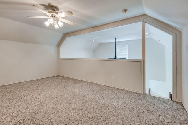 1521 Etain Rd, Irving, TX 75060 - additional living space featuring a ceiling fan, carpet flooring, lofted ceiling, and baseboards