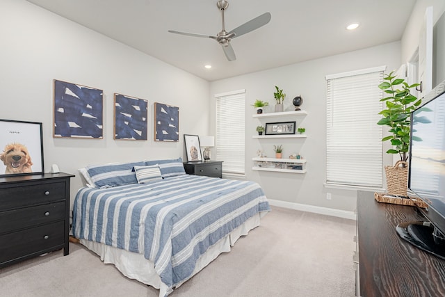 4258 Sechrist Dr, Frisco, TX 75034 - bedroom featuring light carpet, recessed lighting, and a ceiling fan