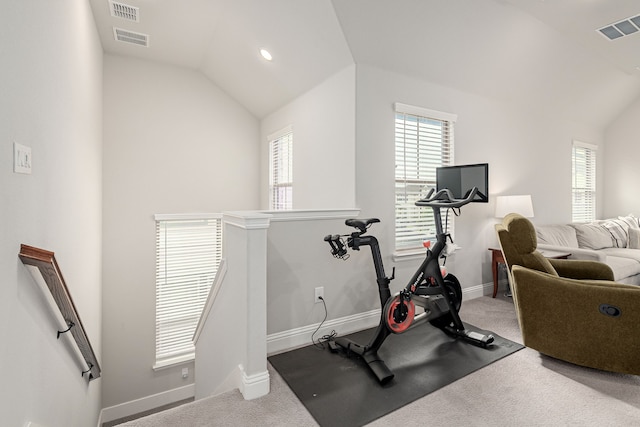4258 Sechrist Dr, Frisco, TX 75034 - workout area featuring vaulted ceiling and carpet floors