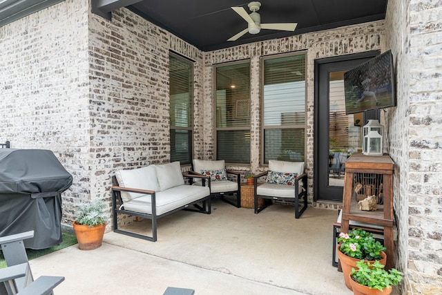 4258 Sechrist Dr, Frisco, TX 75034 - view of patio / terrace featuring a ceiling fan, outdoor lounge area, and grilling area