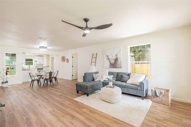 1534 Burger St, Abilene, TX 79603 - living room with light wood-type flooring, a ceiling fan, and baseboards