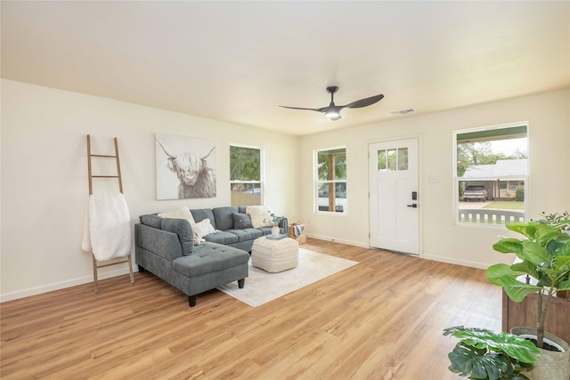 1534 Burger St, Abilene, TX 79603 - living room featuring light wood finished floors, ceiling fan, and baseboards