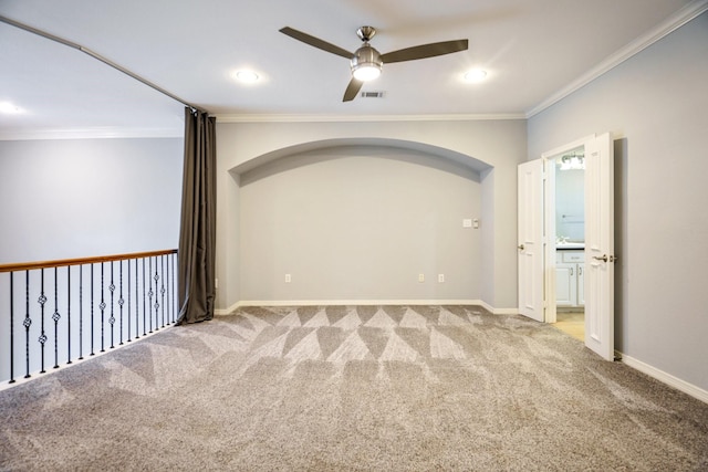 2205 Canton St Unit 107, Dallas, TX 75201 - spare room with crown molding, a ceiling fan, carpet floors, baseboards, and recessed lighting