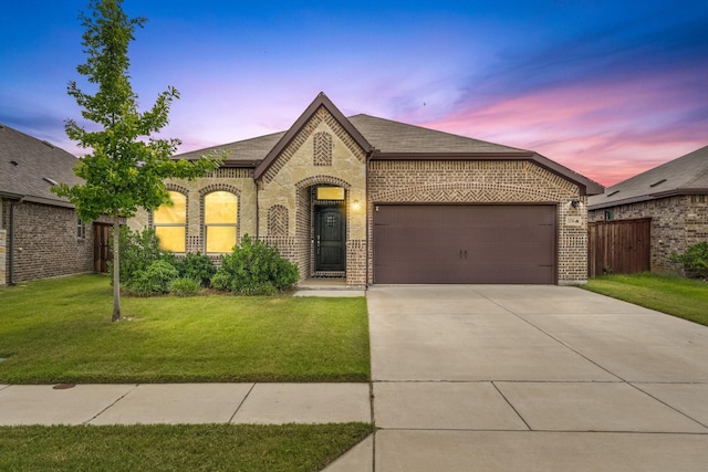 3216 Maroon Creek Rd, Aubrey, TX 76227 - french provincial home featuring brick siding, driveway, an attached garage, and a shingled roof