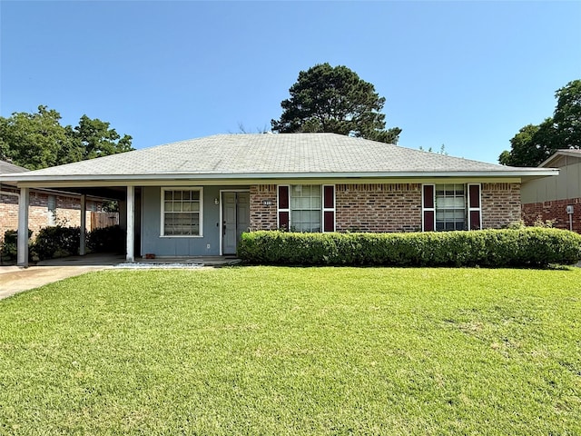 4806 Bramble Way, Shreveport, LA 71118 - ranch-style house with a front yard, an attached carport, brick siding, and concrete driveway