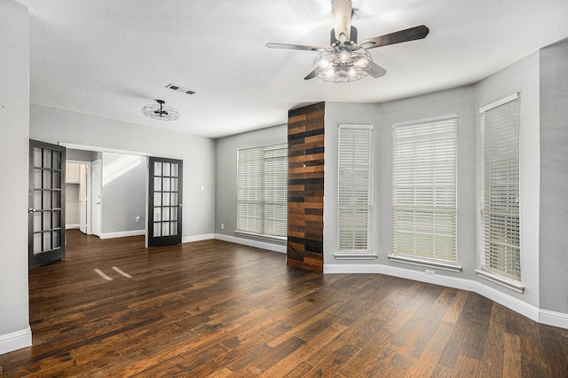 848 Huebner Way, Burleson, TX 76028 - unfurnished living room with french doors, a ceiling fan, wood finished floors, and baseboards