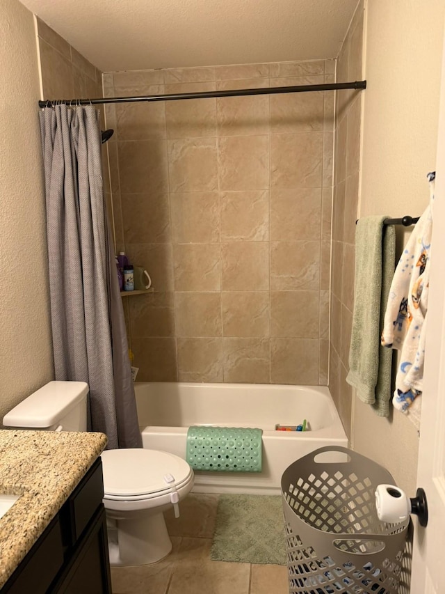 5001-5003 Sanger Circle Dr, Sanger, TX 76266 - full bathroom featuring tile patterned floors, vanity, toilet, and shower / bathtub combination with curtain