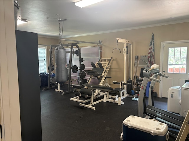 3307 Shawnee Trl, Lake Worth, TX 76135 - exercise room featuring plenty of natural light and crown molding